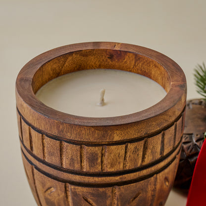 Hand-Carved Frosted Pine Acorn Candle shown with top off