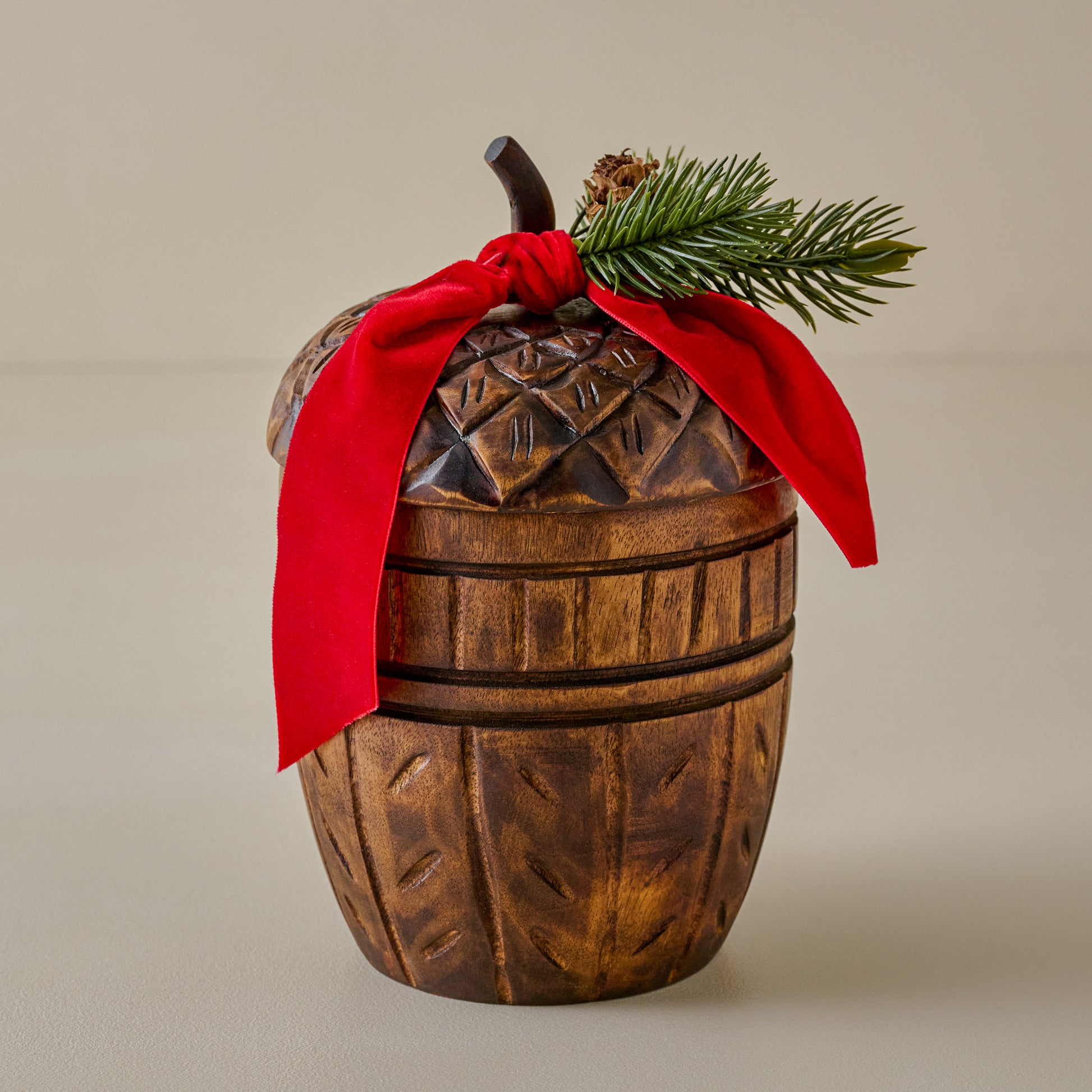 Hand-Carved Frosted Pine Acorn Candle