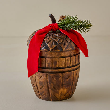 Hand-Carved Frosted Pine Acorn Candle