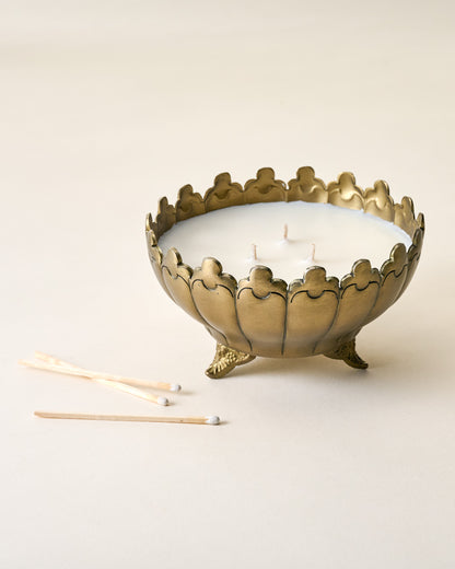 Antique Brass Footed Candle Bowl with matches