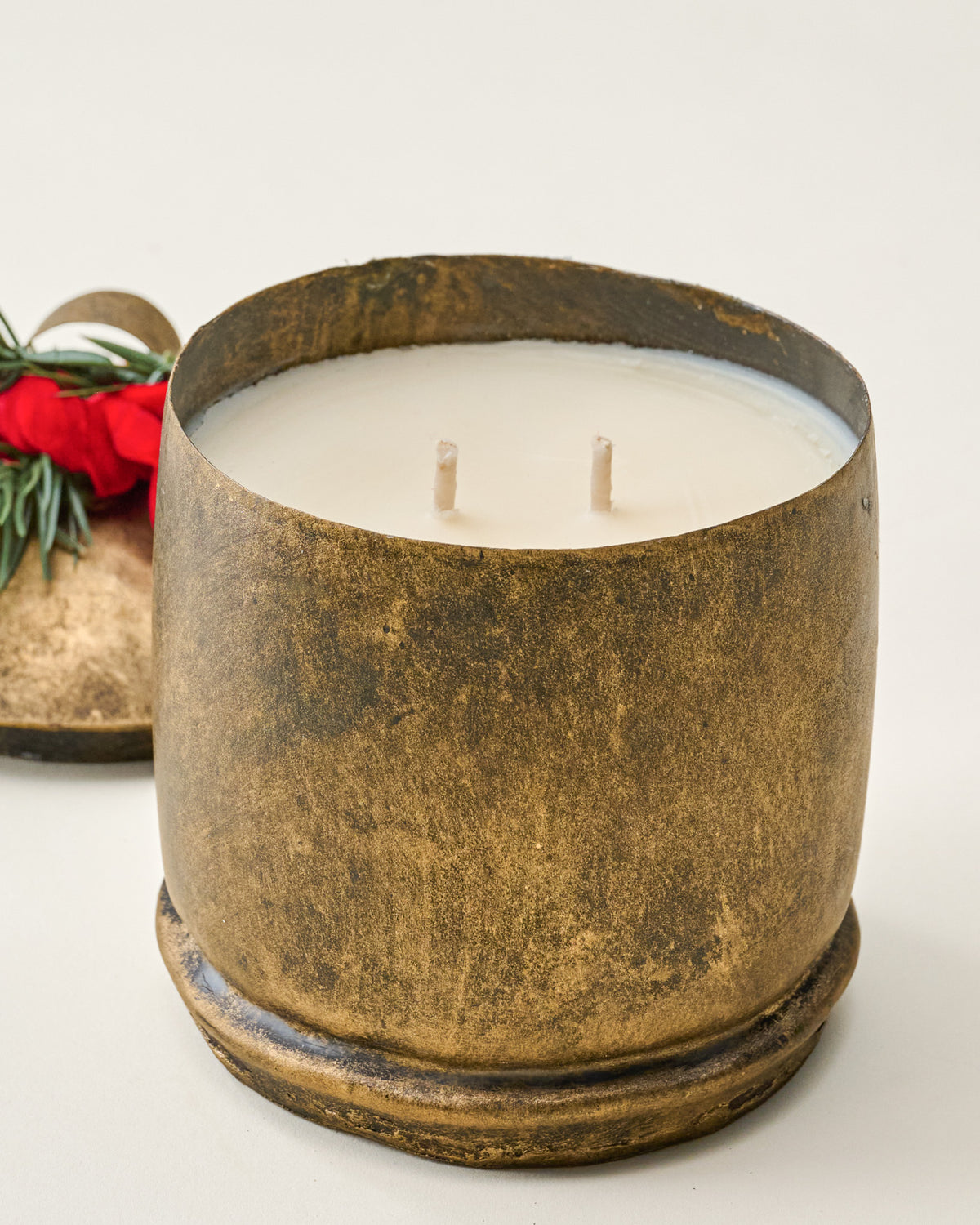 Magnolia Antique Brass Bell Candle lid off
