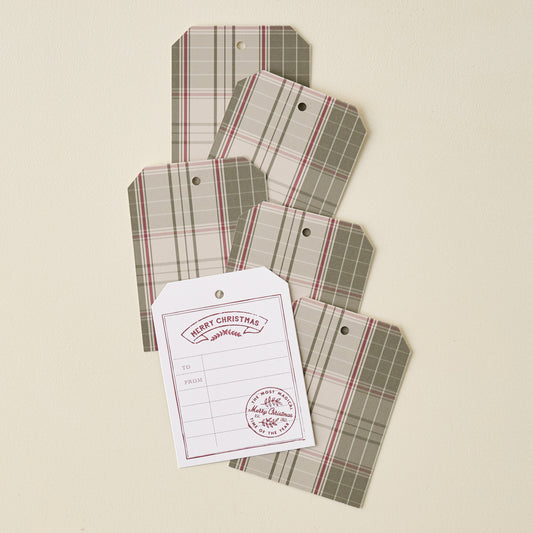 Settle In Block Print Green Plaid Gift Tag Set