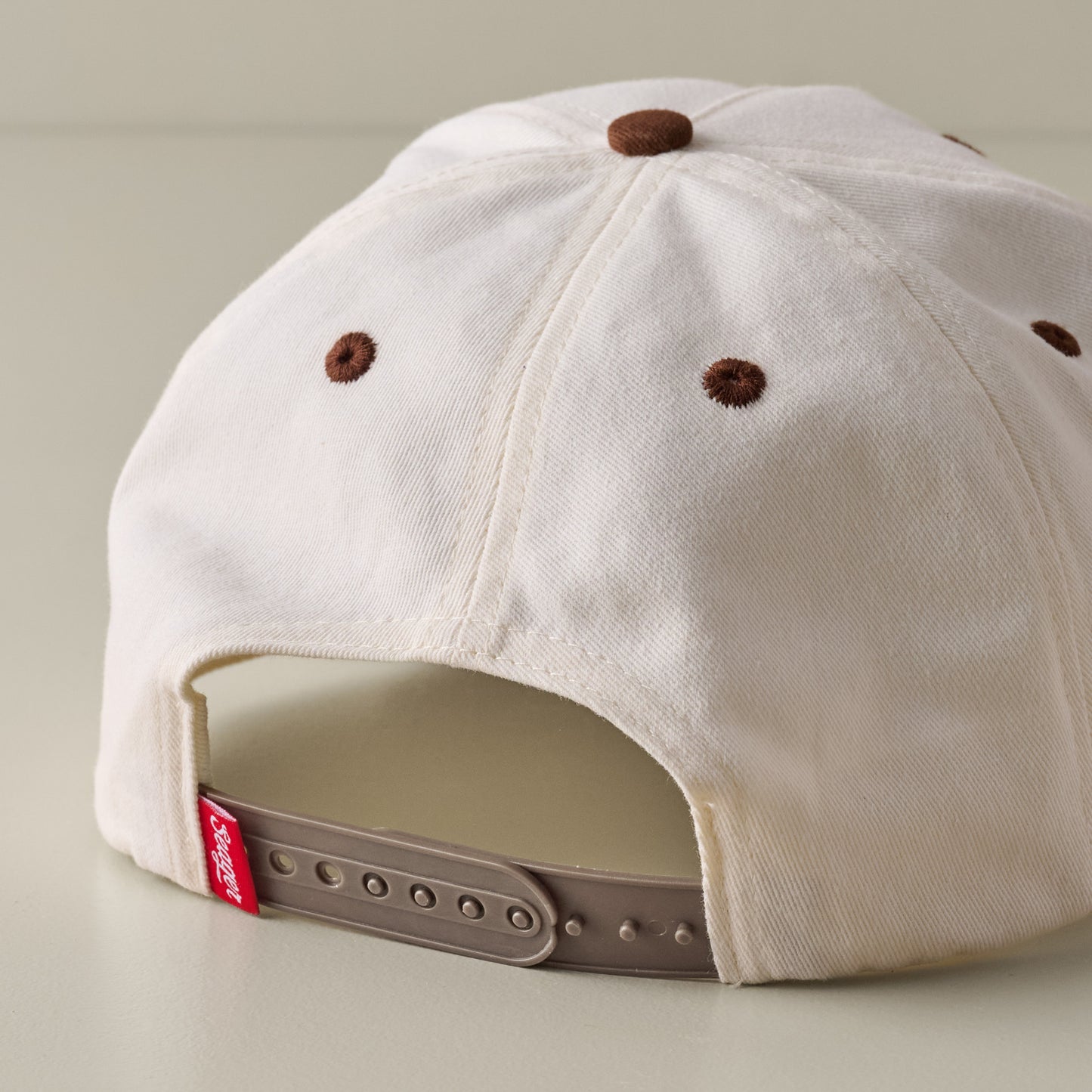 Rodeo Snapback Cream and Brown Hat back view with snaps