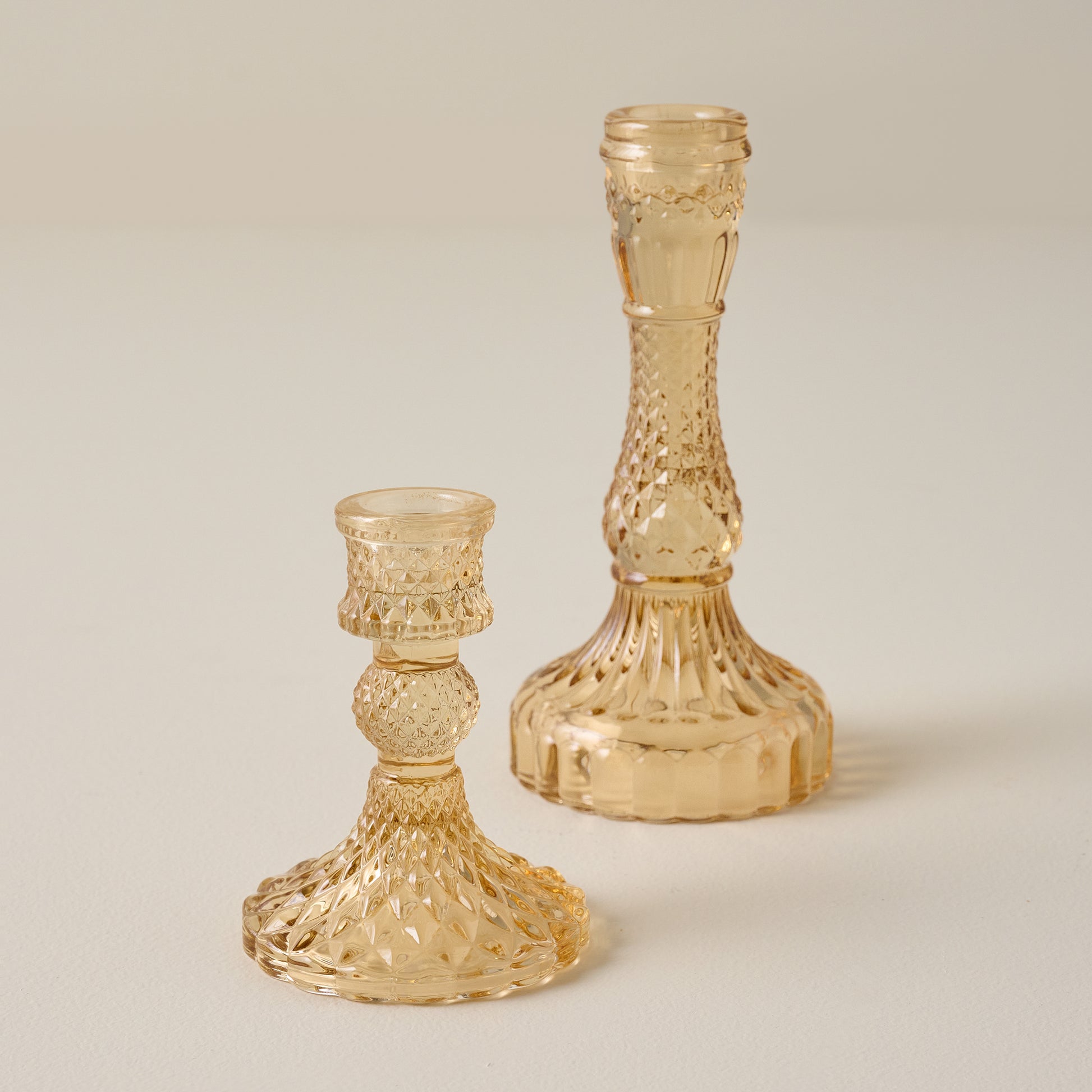 Antique Amber Glass Taper Holders