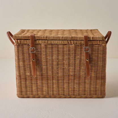 Large Reid Woven Storage Trunk with Leather Handles