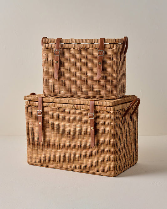Reid Woven Storage Trunk with Leather Handles - 2 sizes