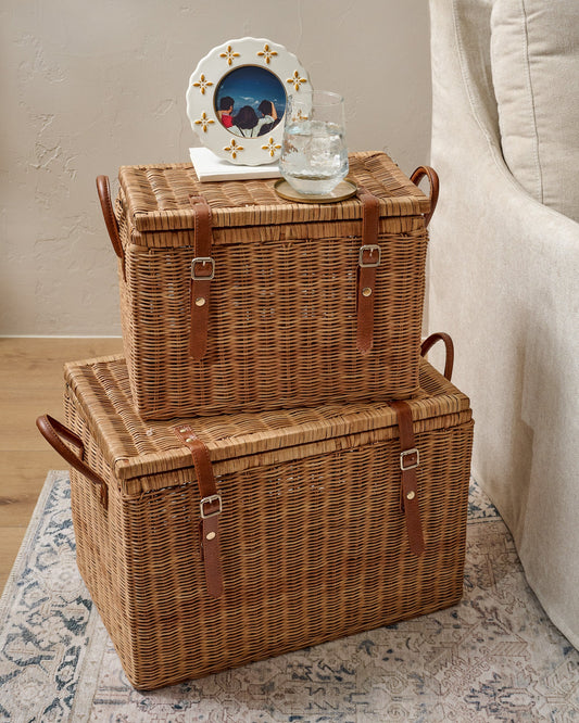 Reid Woven Storage Trunk with Leather Handles