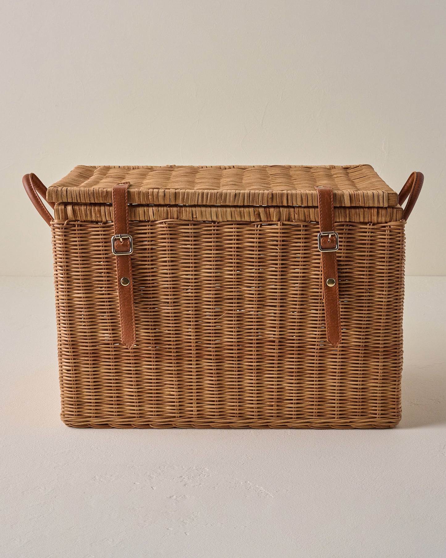 Large Reid Woven Storage Trunk with Leather Handles