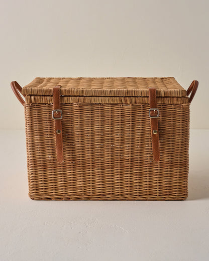Large Reid Woven Storage Trunk with Leather Handles