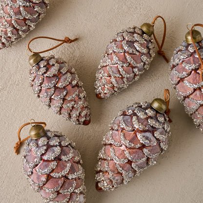 Glitter Pinecone Ornament, Set of 6