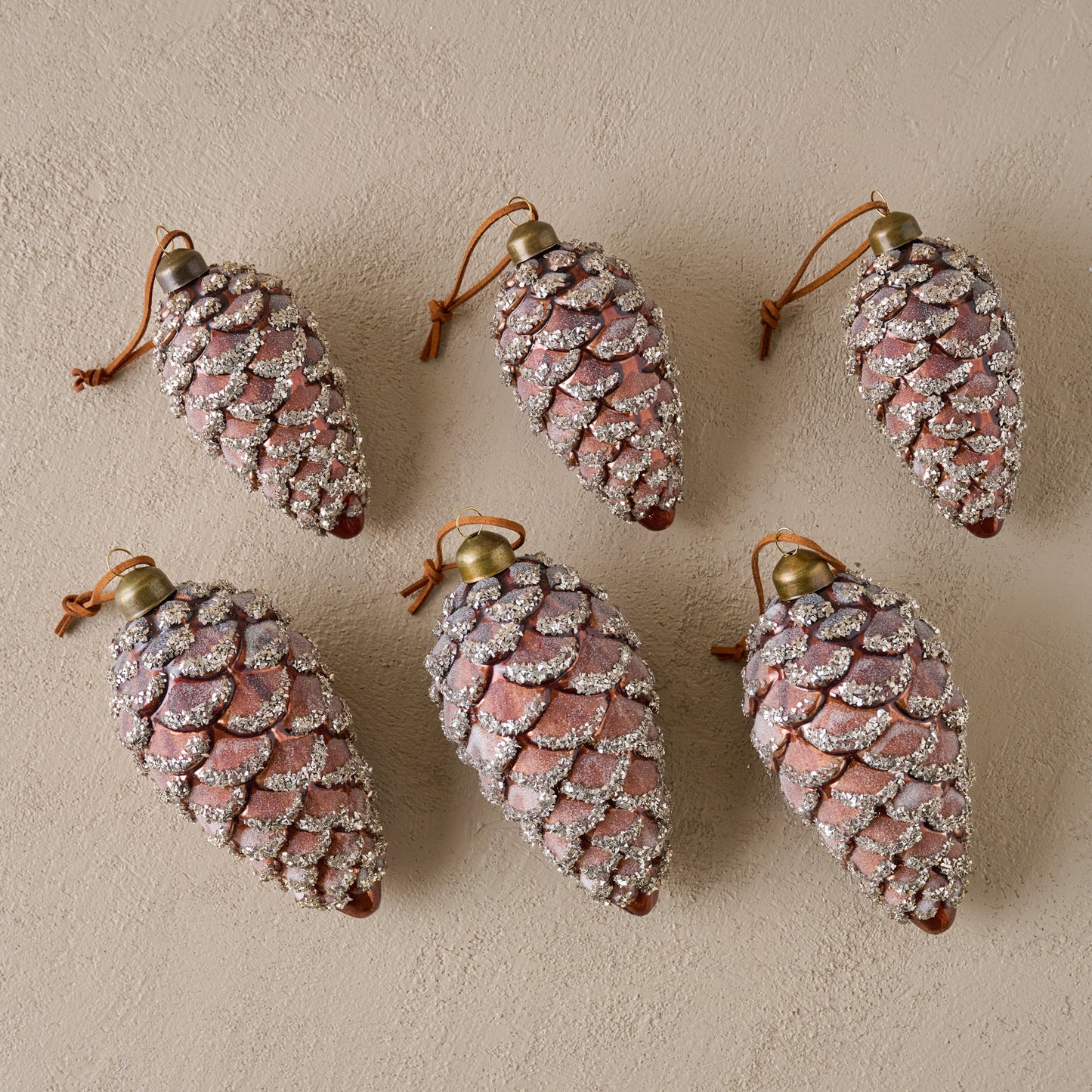 Glitter Pinecone Ornament, Set of 6