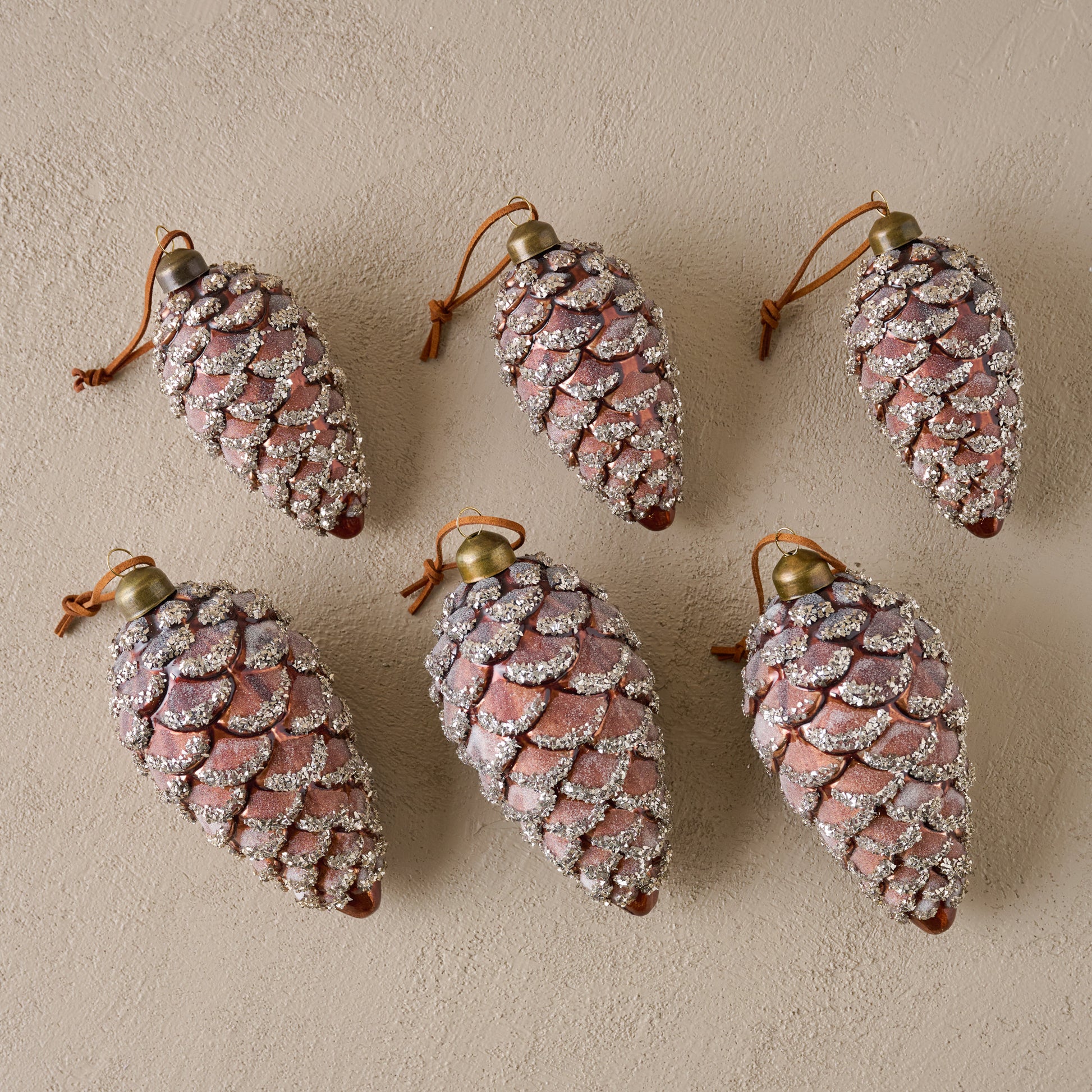 Glitter Pinecone Ornament, Set of 6