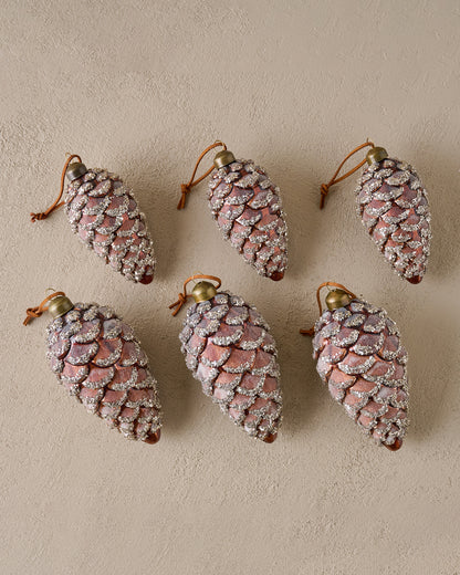 Glitter Pinecone Ornament, Set of 6