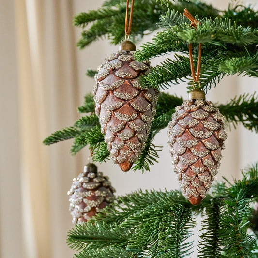 Glitter Pinecone Ornament, Set of 6 shown on tree