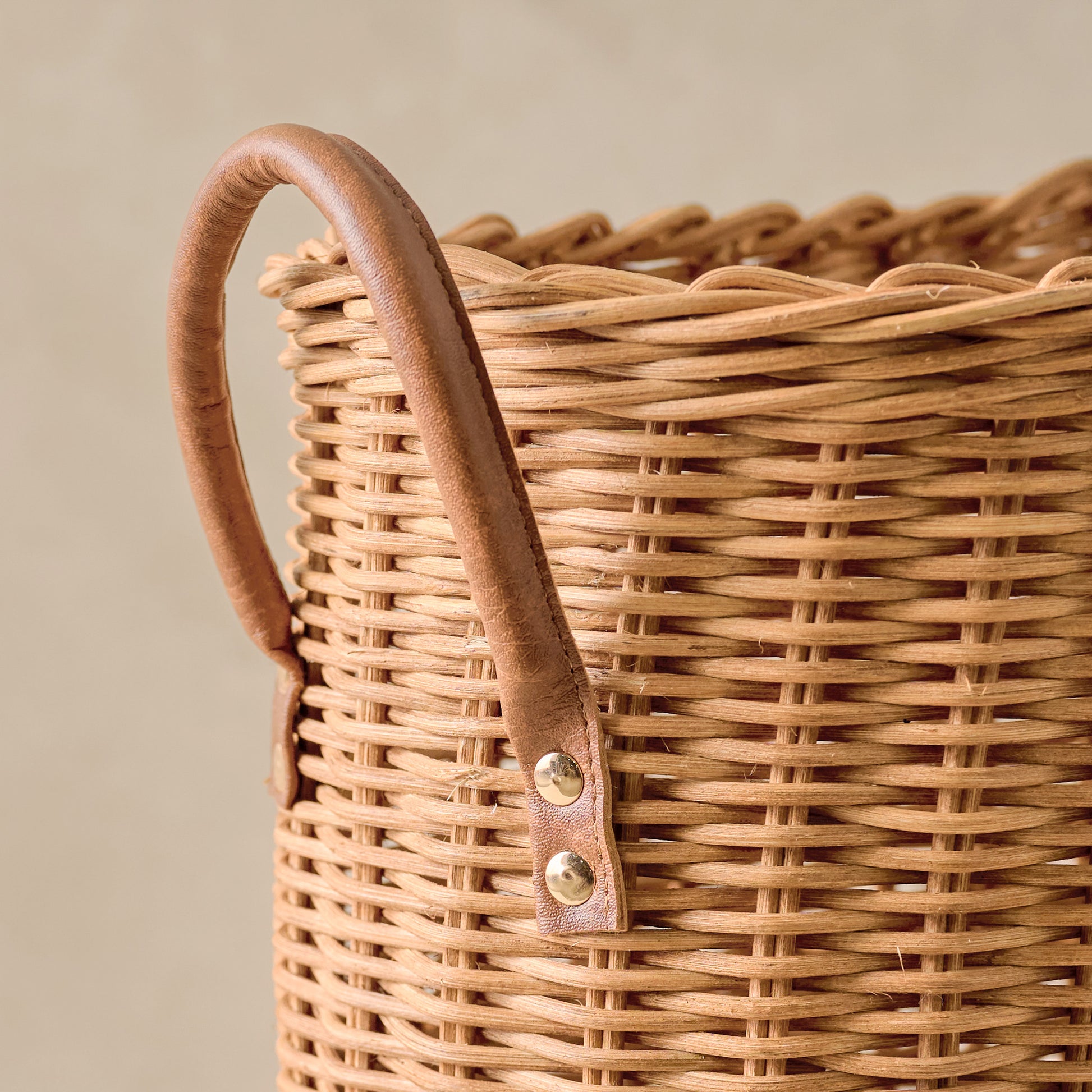 Natural Rattan Console Basket close up view of handle