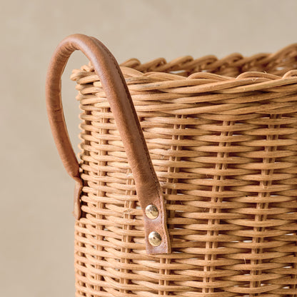 Natural Rattan Console Basket close up view of handle
