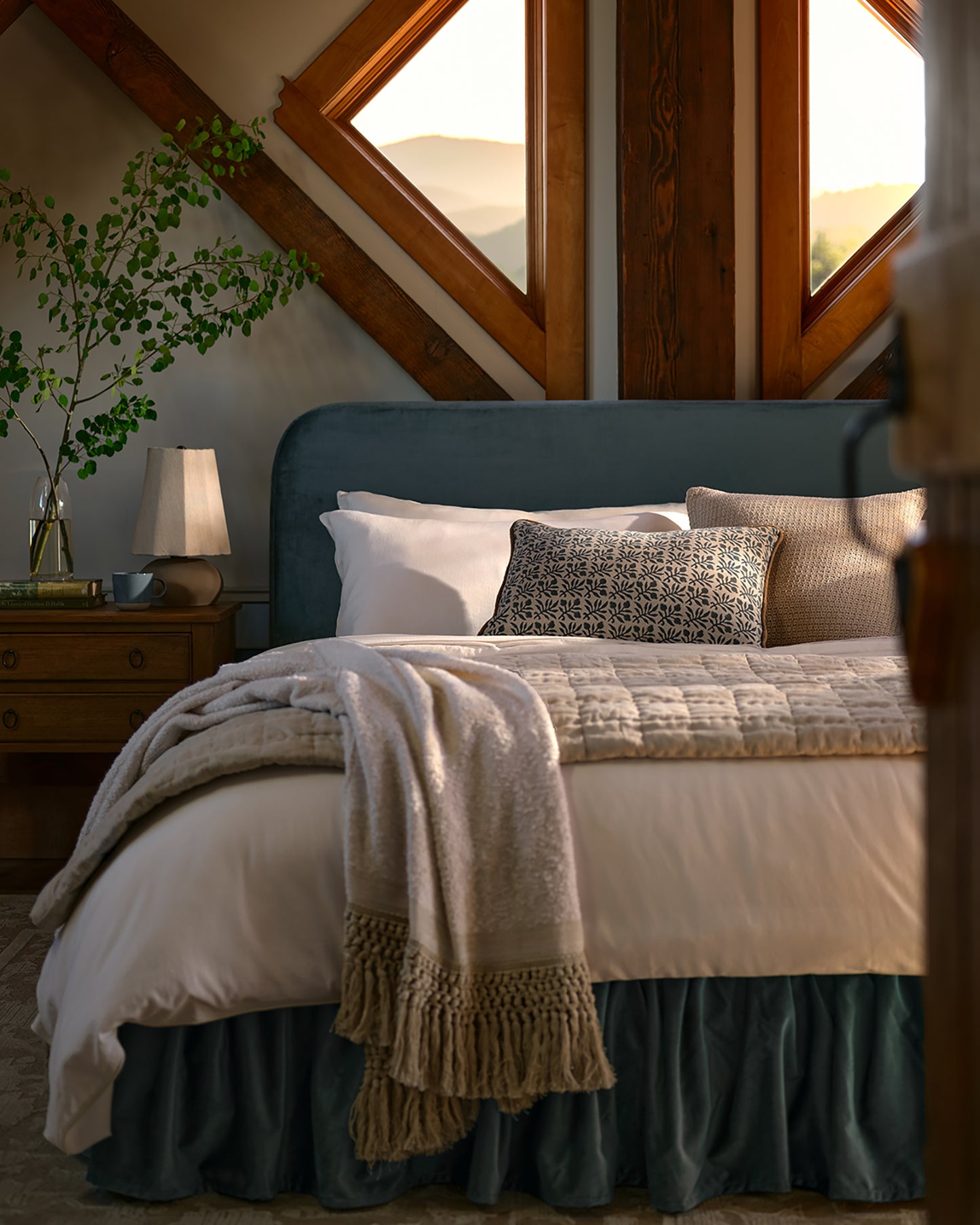 Poppy Ruffle Velvet Upholstered Bed
