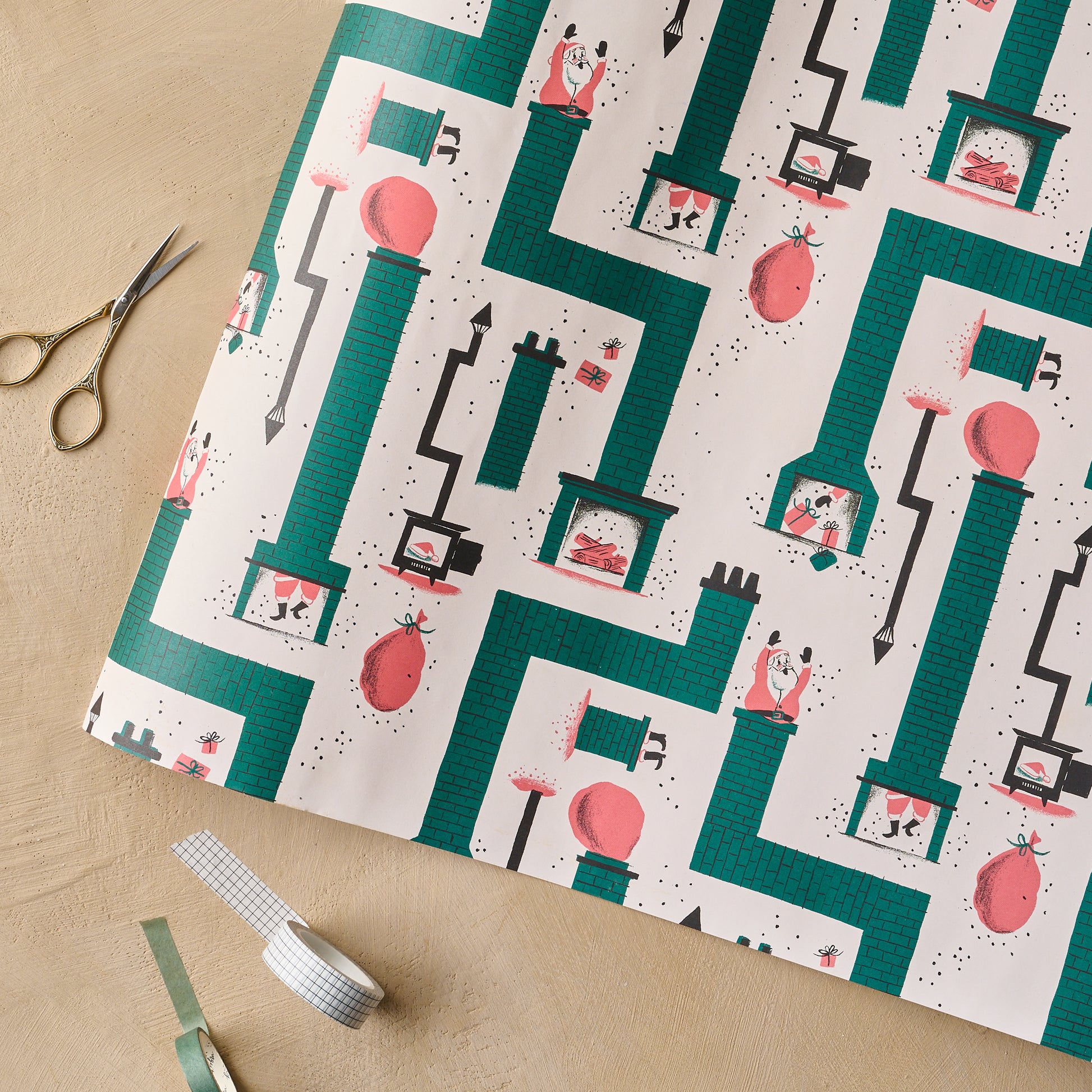 Santa Chimney Wrapping Paper Sheets with scissors