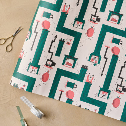 Santa Chimney Wrapping Paper Sheets with scissors