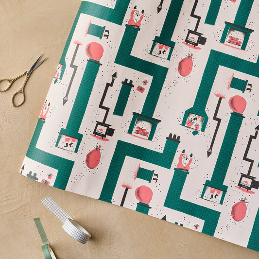 Santa Chimney Wrapping Paper Sheets with scissors