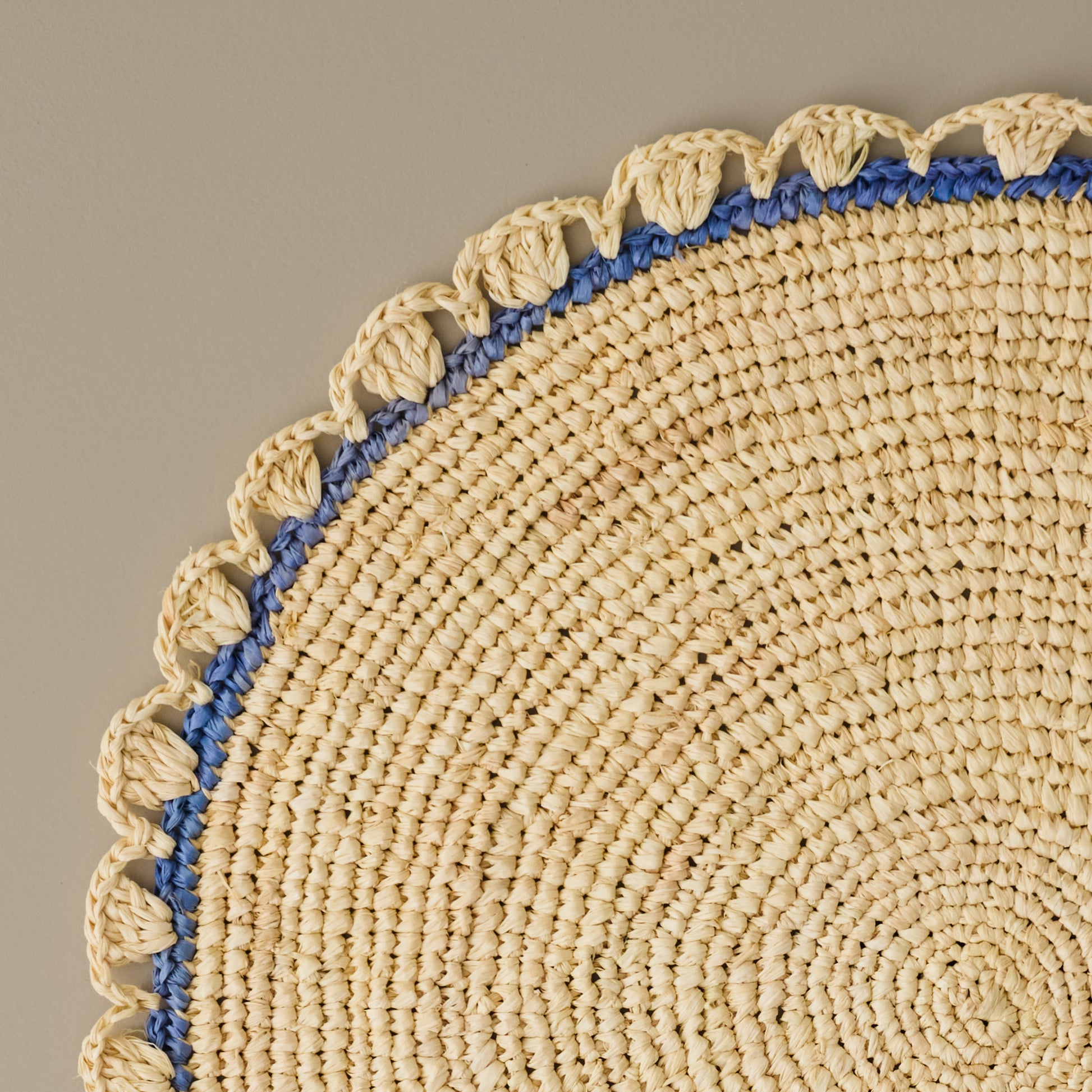 Aura Blue Edge Natural Placemat up close