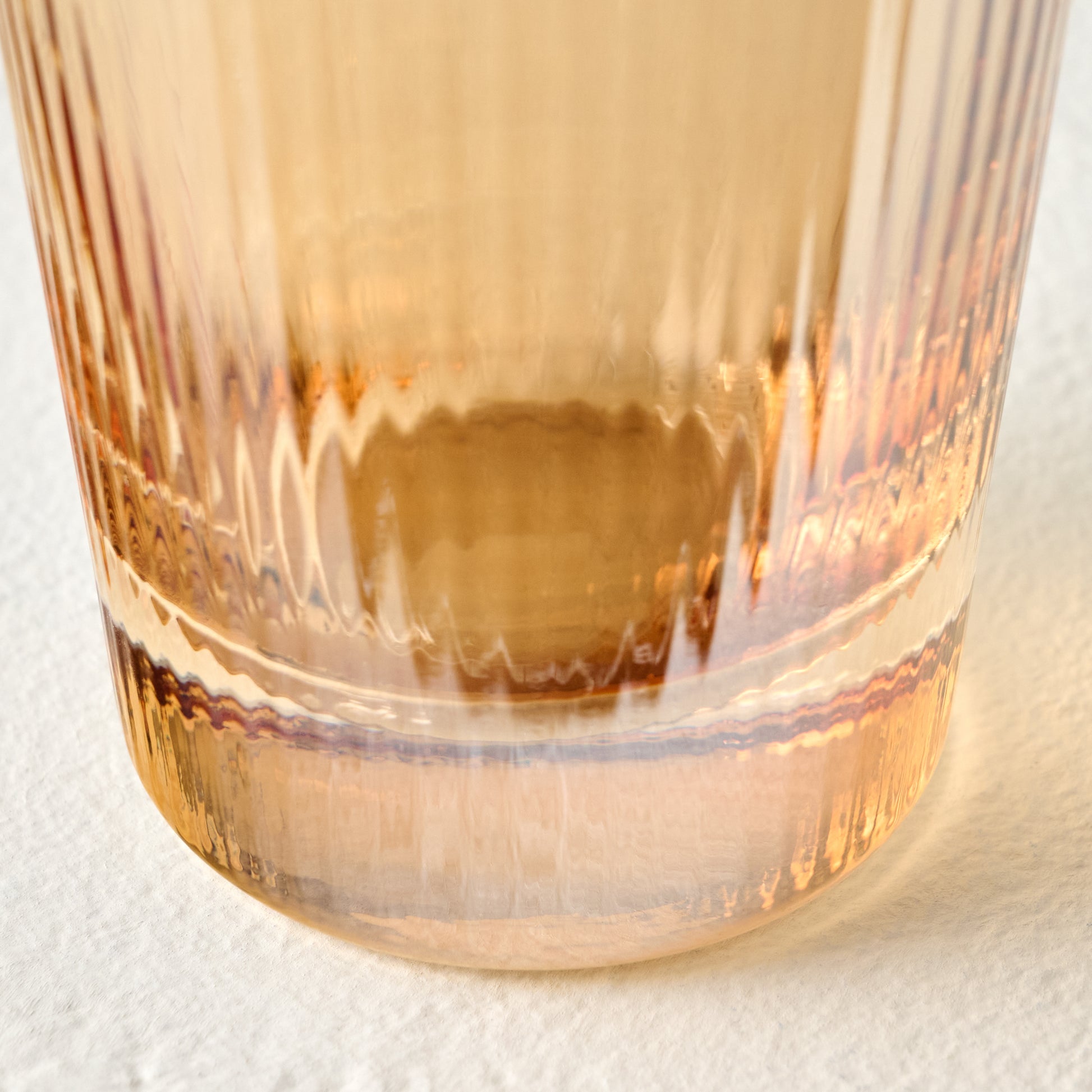 Peach Ribbed Glass Tumbler up close
