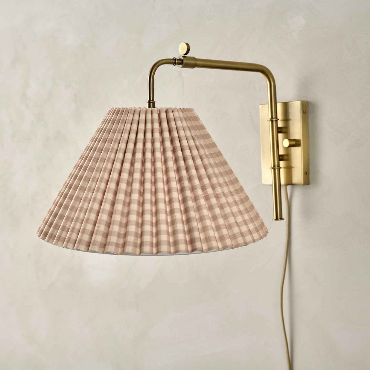 Odette Swivel Plug-In Sconce with Tan Gingham Shade
