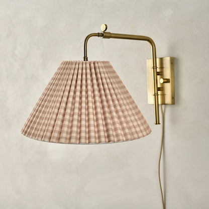 Odette Swivel Plug-In Sconce with Tan Gingham Shade