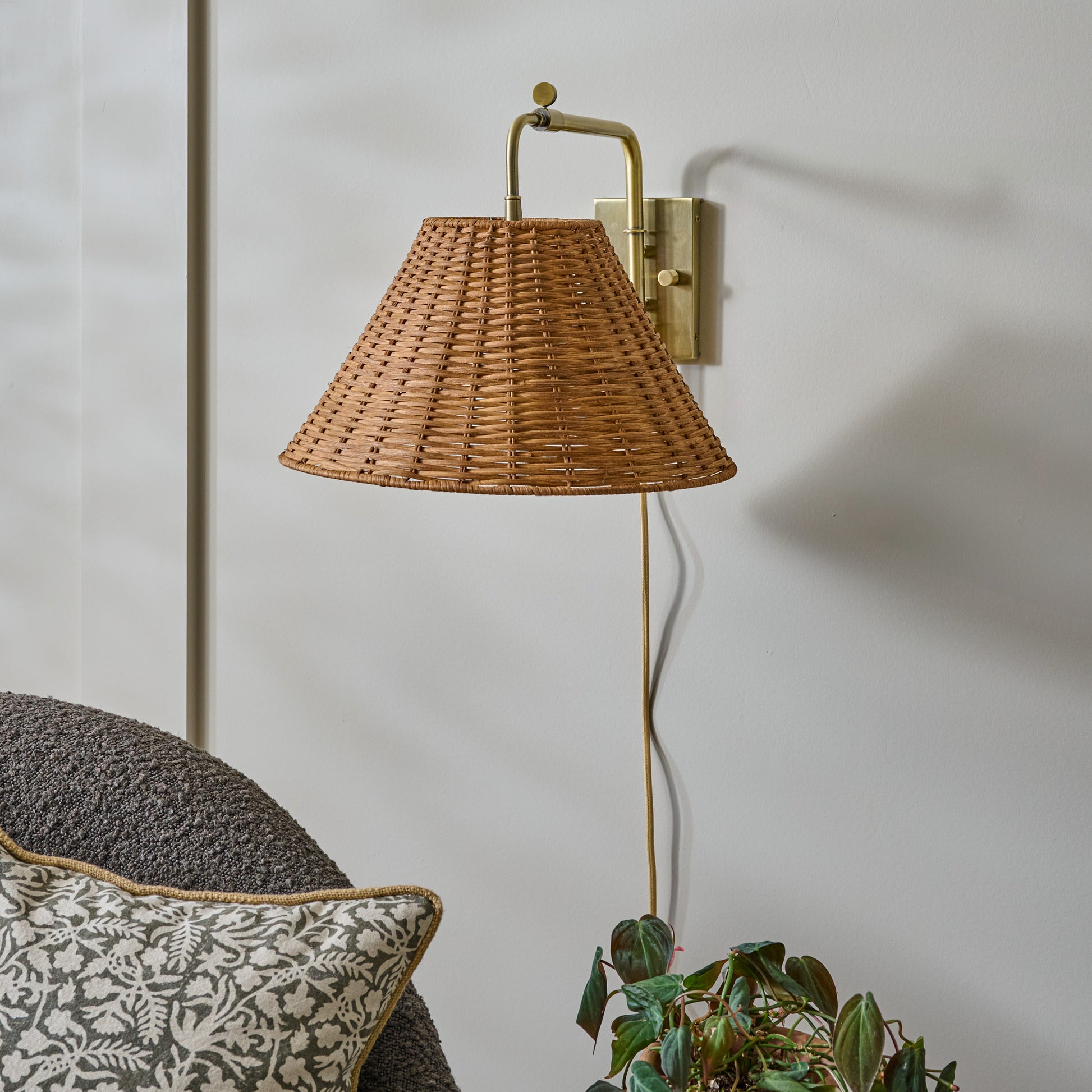 Odette Swivel Plug-in Sconce Rattan Shade
