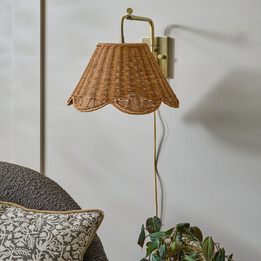 Odette Swivel Plug-in Sconce with Scallop Rattan Shade