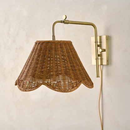 Odette Swivel Plug-In Sconce with Rattan Scallop Shade