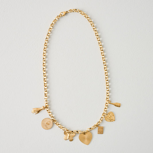 Stationary Brass Charm Necklace