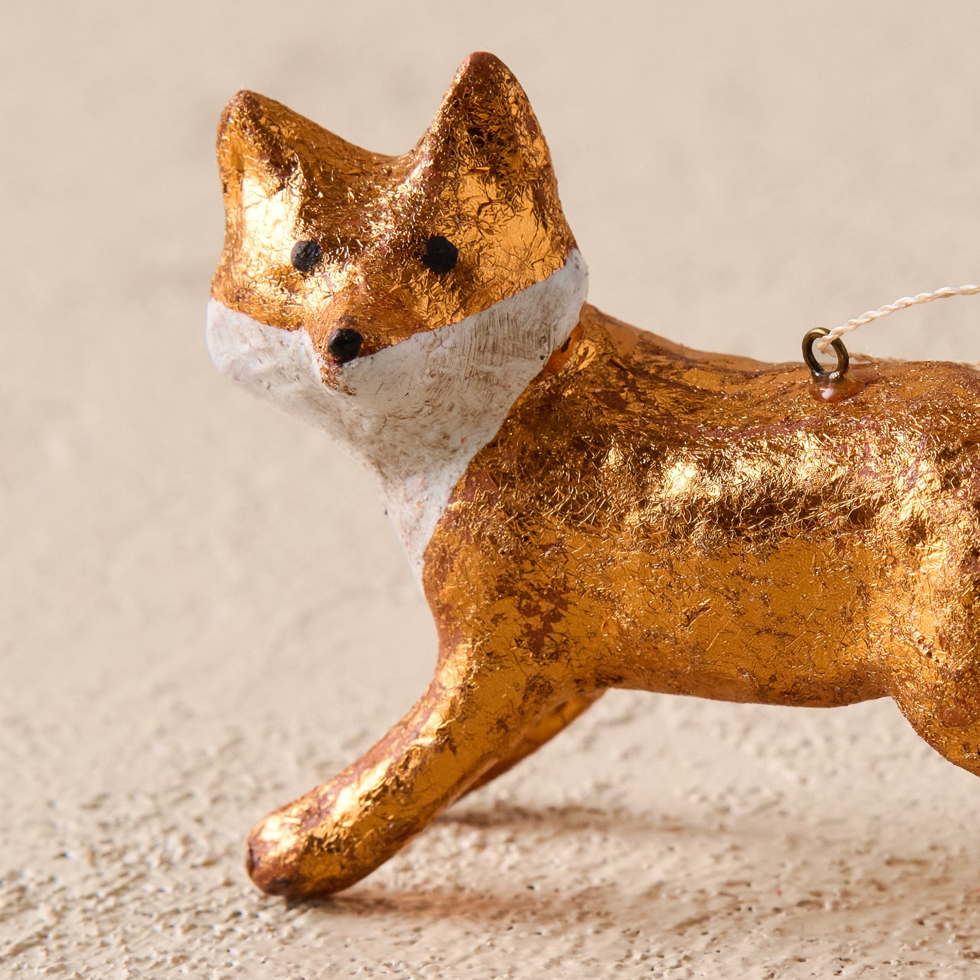 Hand Crafted Fox Ornament up close