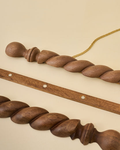 Turned Wood Poster Hanger Kit close up view