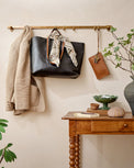 Samuel Vintage Inspired Flat Rail with Hooks shown with decor