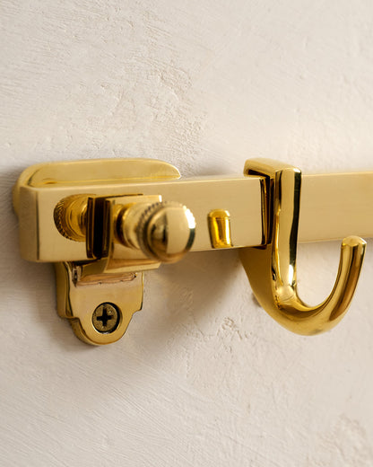 Samuel Vintage Inspired Flat Rail with Hooks up close