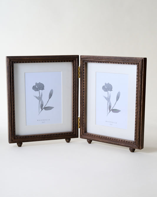 Annie Antiqued Wood Double Photo Frame