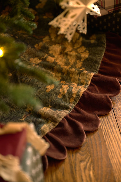 Evergrove Printed Velvet Tree Skirt with a tree