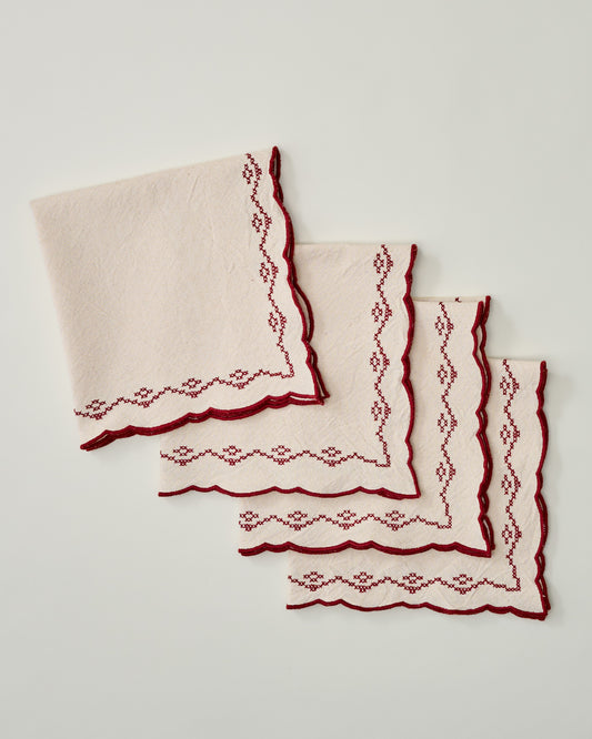 Embroidered Scallop Napkin Set of Four