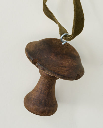 Hand-Carved Mushroom Ornament, Set of 6