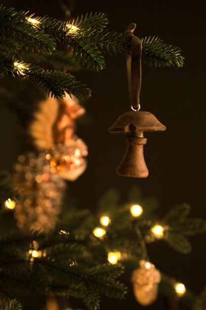 Hand-Carved Mushroom Ornament, Set of 6 on a tree