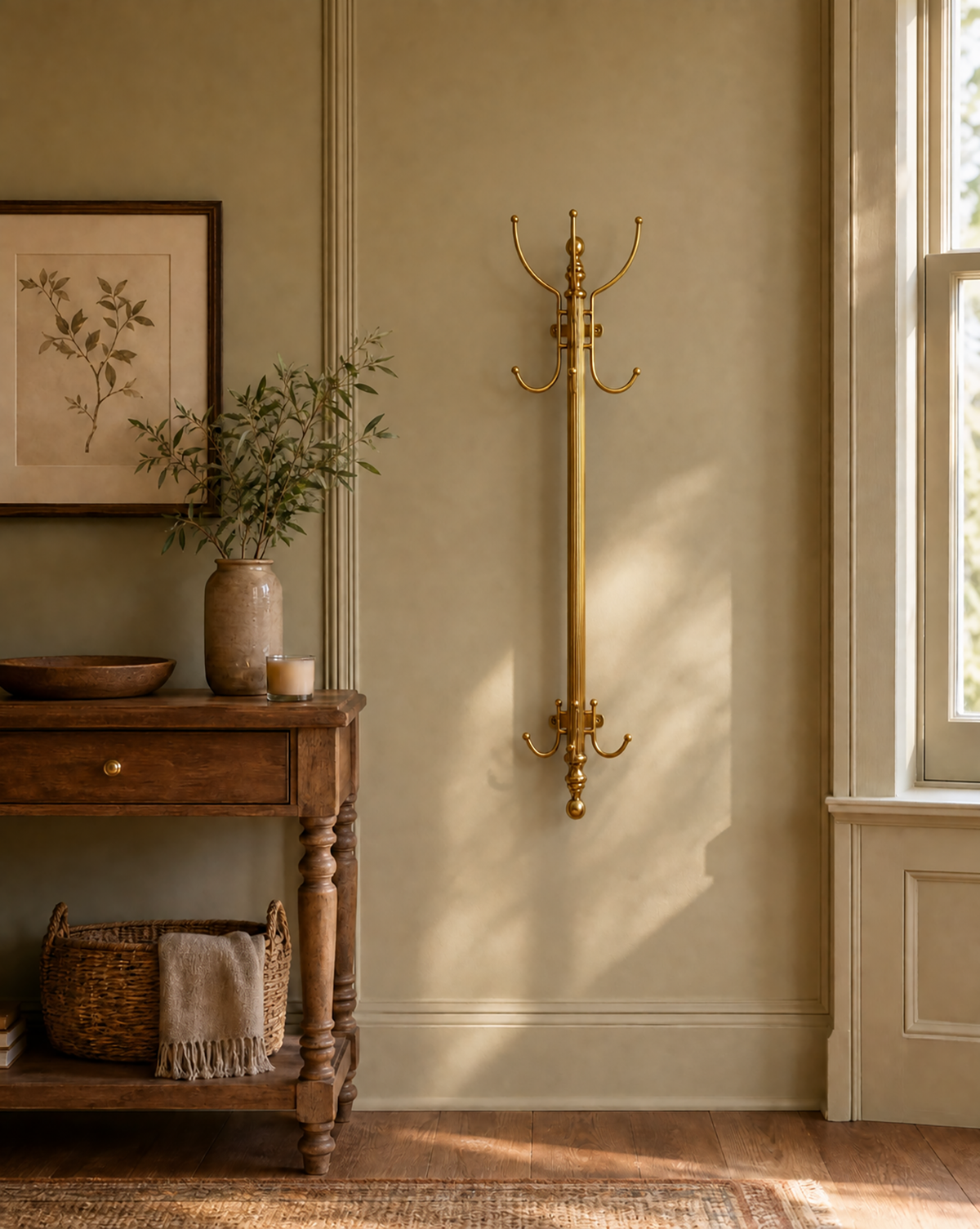 Solid Brass Vertical Coat Rack-AI gen
