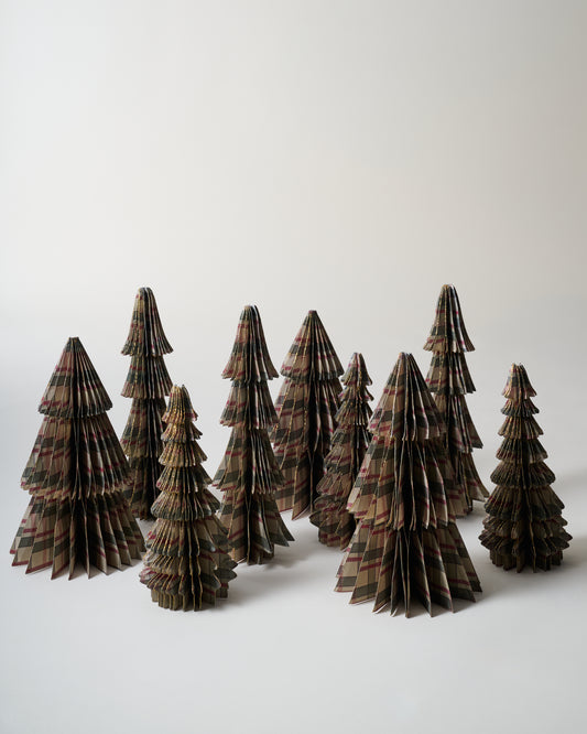 Classic Christmas Plaid Set of 9 Decorative Paper Trees