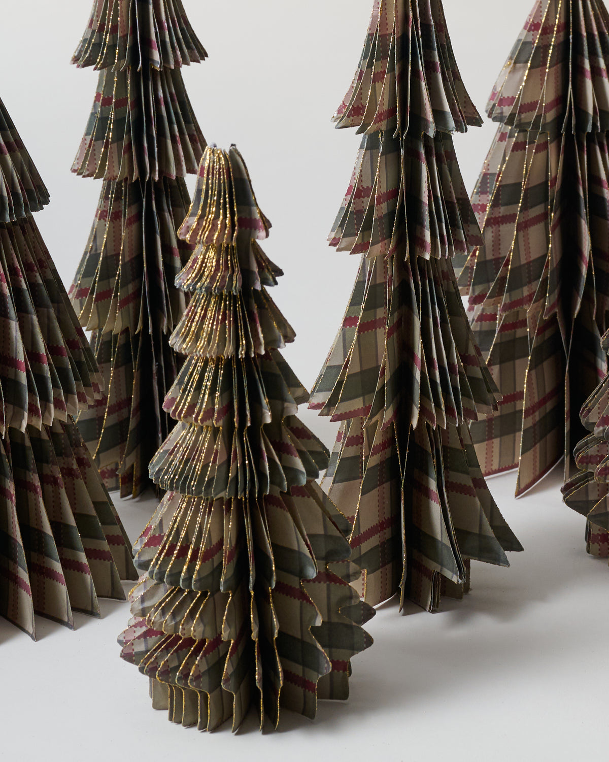 Classic Christmas Plaid Set of 9 Decorative Paper Trees