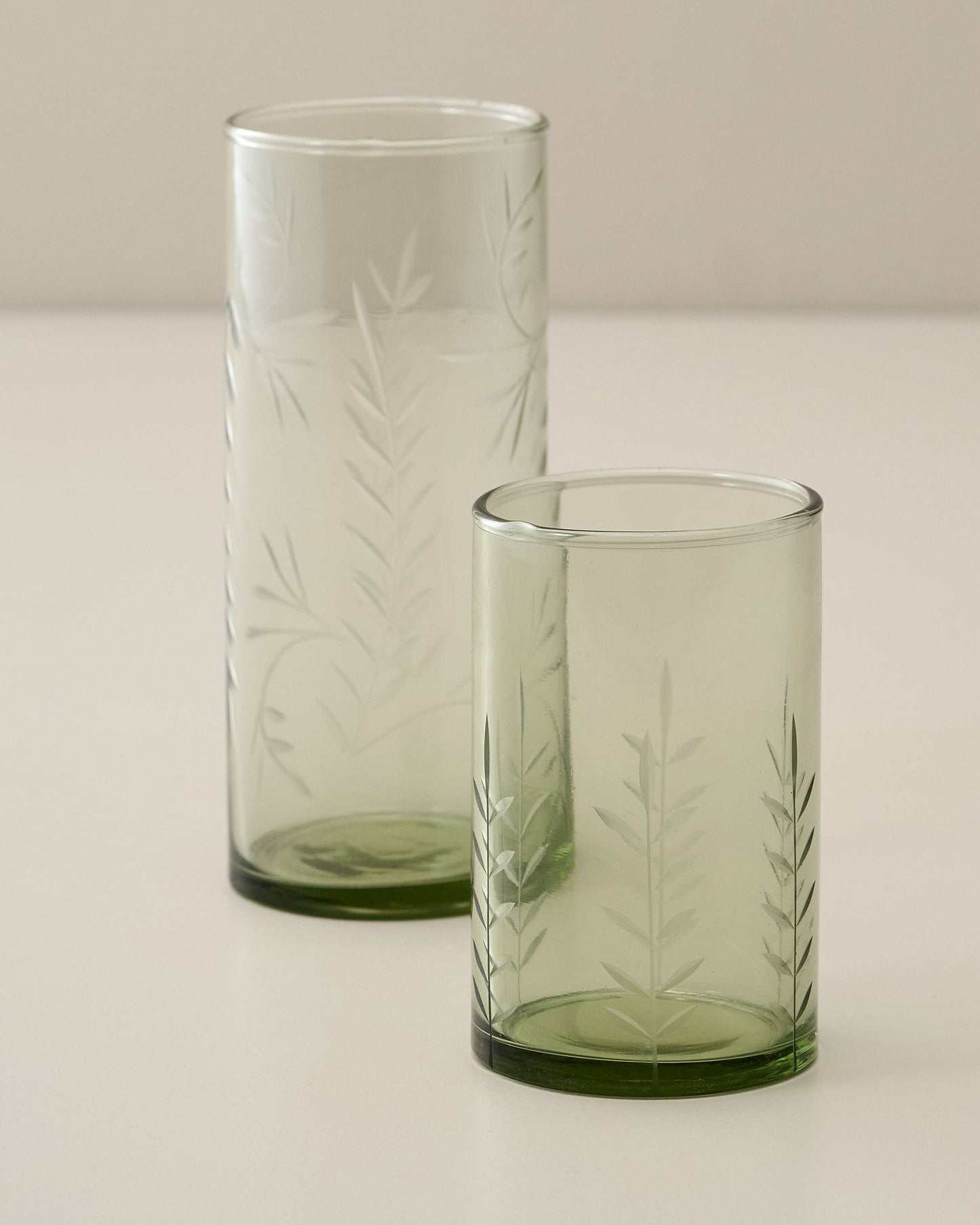 Recycled Etched Glass Tumbler, Green Small and Large