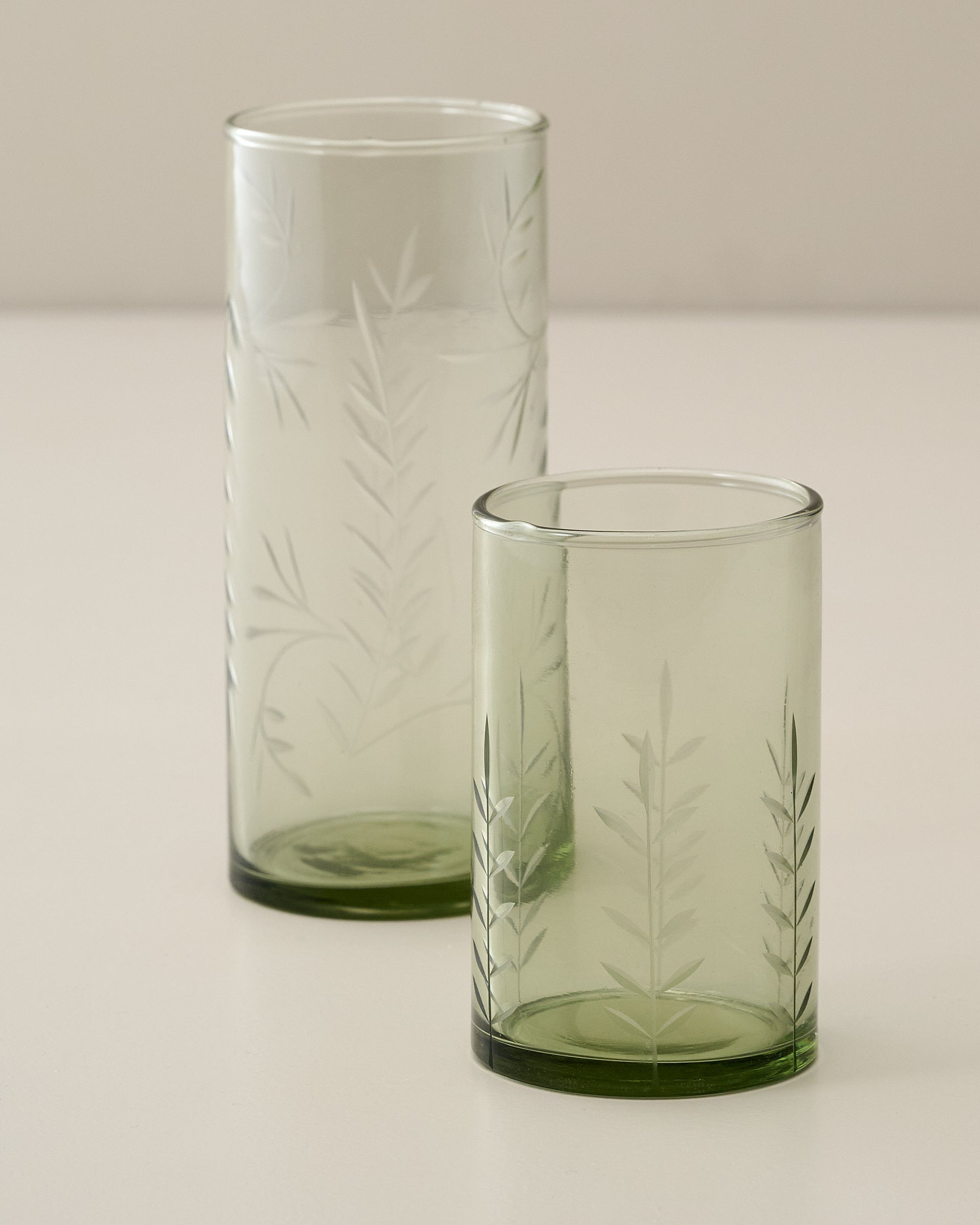 Recycled Etched Glass Tumbler, Green Small and Large