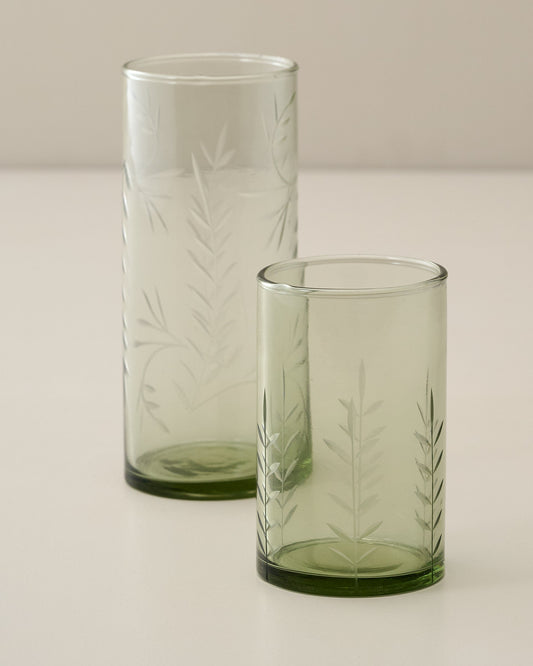 Recycled Etched Glass Tumbler, Green Small and Large