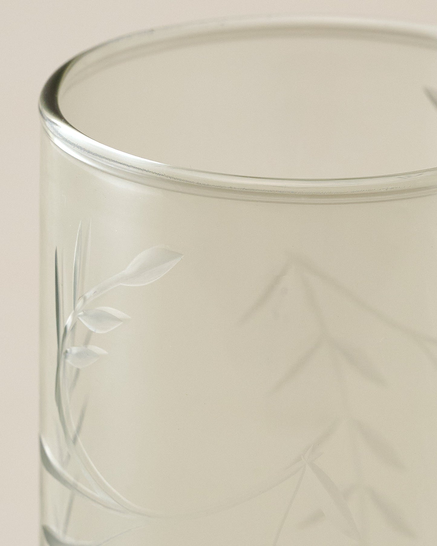 Recycled Etched Glass Tumbler, Green close up view