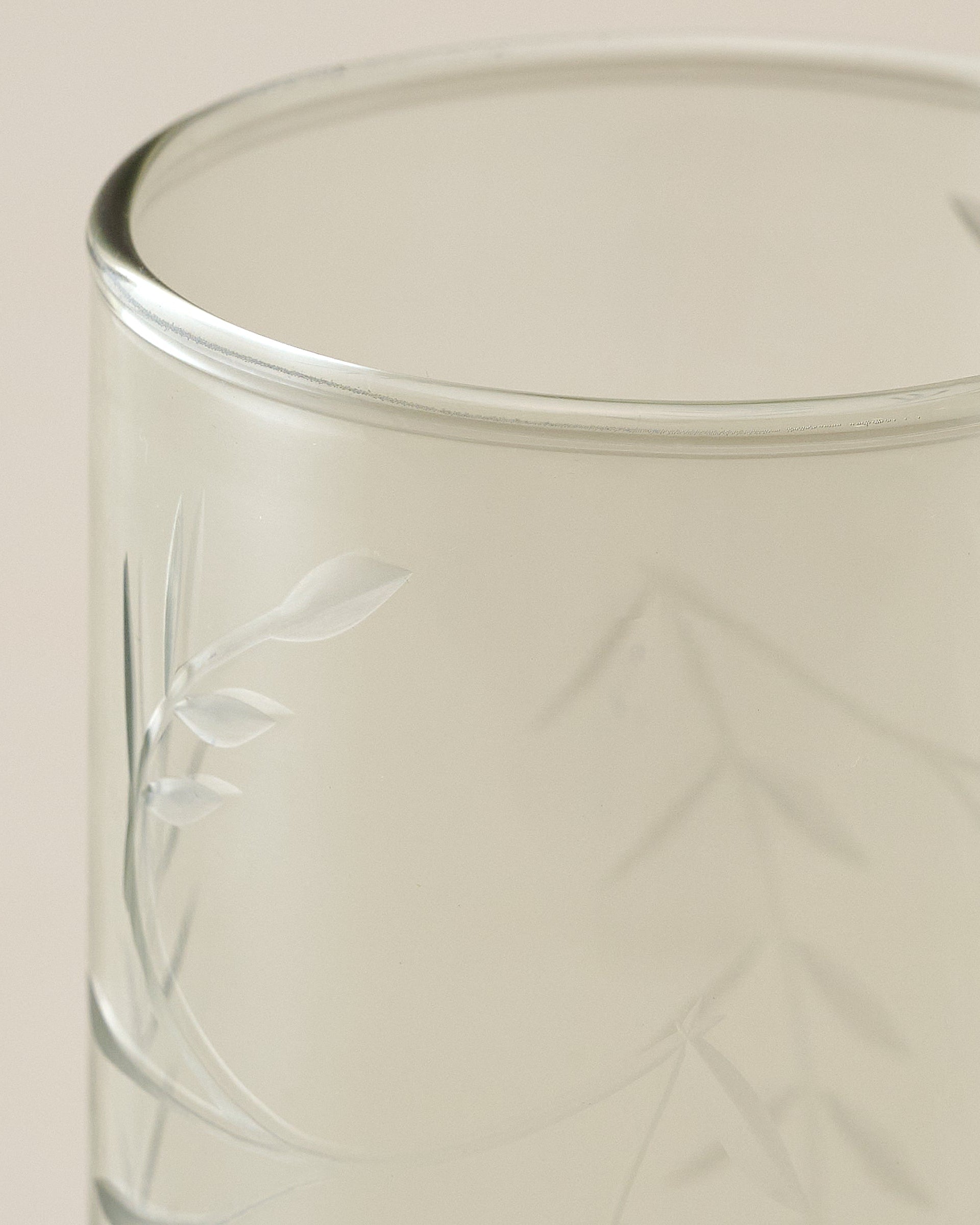 Recycled Etched Glass Tumbler, Green close up view