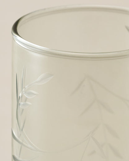Recycled Etched Glass Tumbler, Green close up view